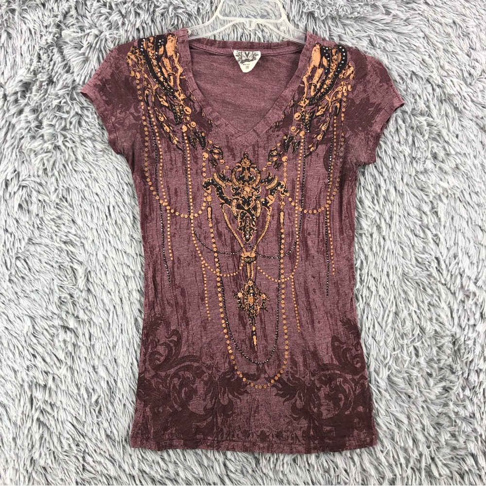 Miss Me Tshirt Womens Medium Vneck Embellished Shirt